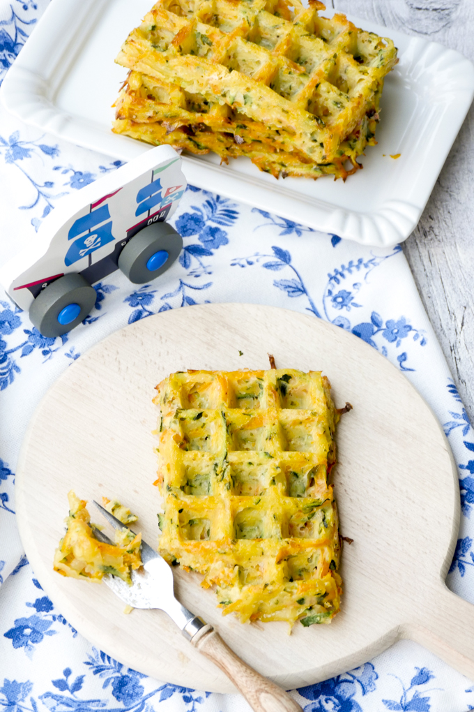Fast vegetable waffles for children out of the oven