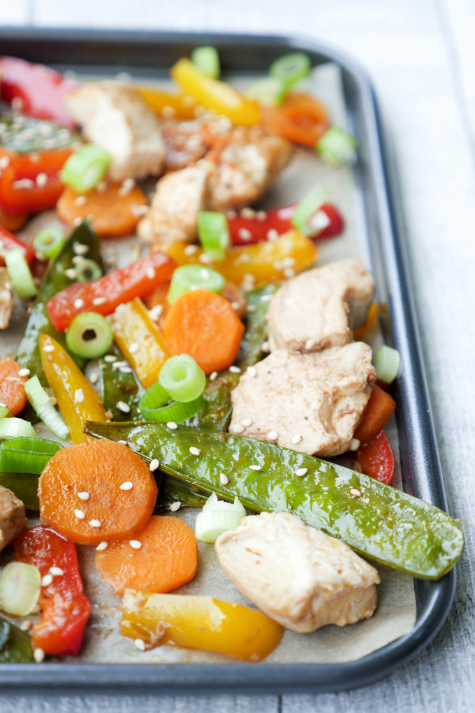 Low Carb chicken vegetables with mangetouts, carrots and peppers 
